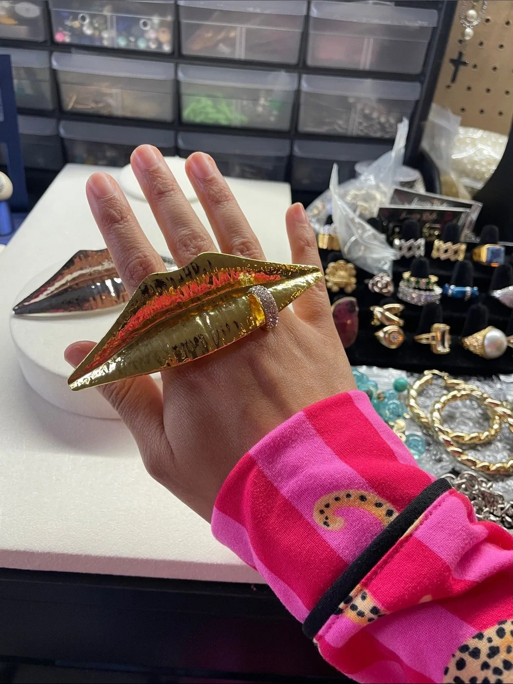Gold/ Silver Lip Double-Band Statement Ring